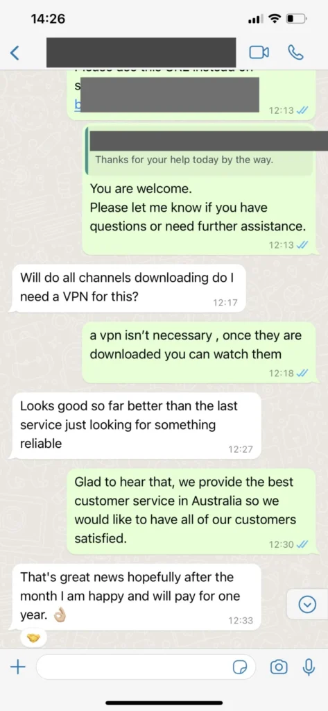 Échange avec le support pour l'installation sur Fire Stick
